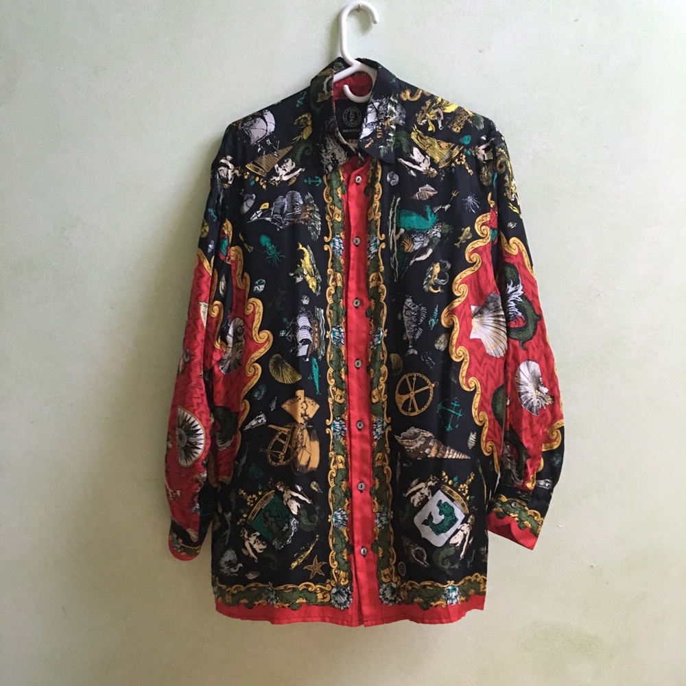 Silk Button-down Nautical Print